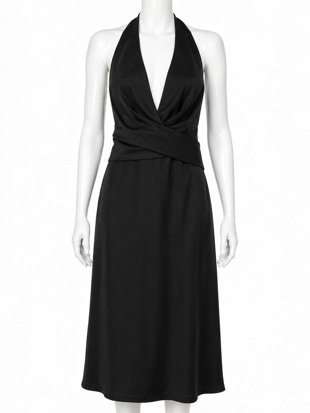 Donna Ricco Black Halter Cocktail Dress Open Back Evening Formal Size 10